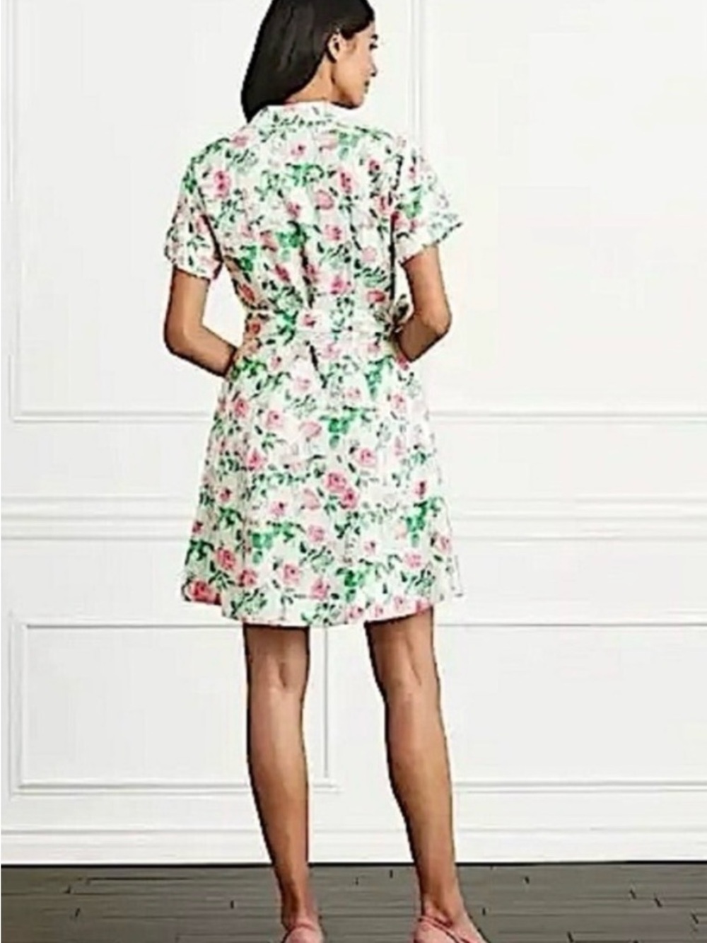 Hill House Laura Pink Rose Green Print Button-Up Linen Dress small - Picture 3 of 8